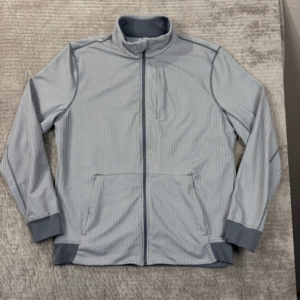 Lululemon Mens XXL Full Zip Jacket Herringbone Grey White Mock Neck CA35801‎